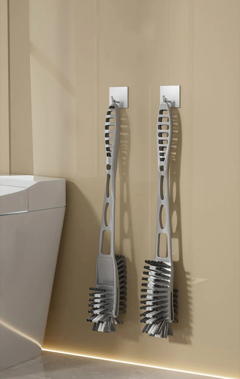 Thickened plastic long-handled double-sided toilet brush for cleaning hard-to-reach areas in toilets and bathrooms. White-1