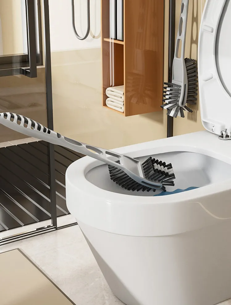 Thickened plastic long-handled double-sided toilet brush for cleaning hard-to-reach areas in toilets and bathrooms. White-3