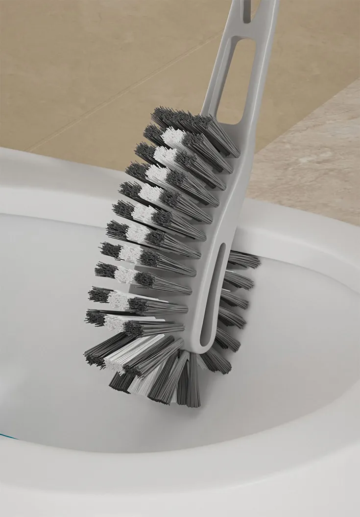 Thickened plastic long-handled double-sided toilet brush for cleaning hard-to-reach areas in toilets and bathrooms. White-4