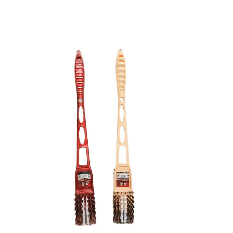 Thickened plastic long-handled double-sided toilet brush for cleaning hard-to-reach areas in toilets and bathrooms. Brown