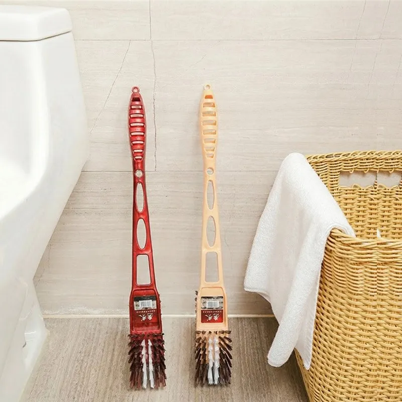Thickened plastic long-handled double-sided toilet brush for cleaning hard-to-reach areas in toilets and bathrooms. Brown-2