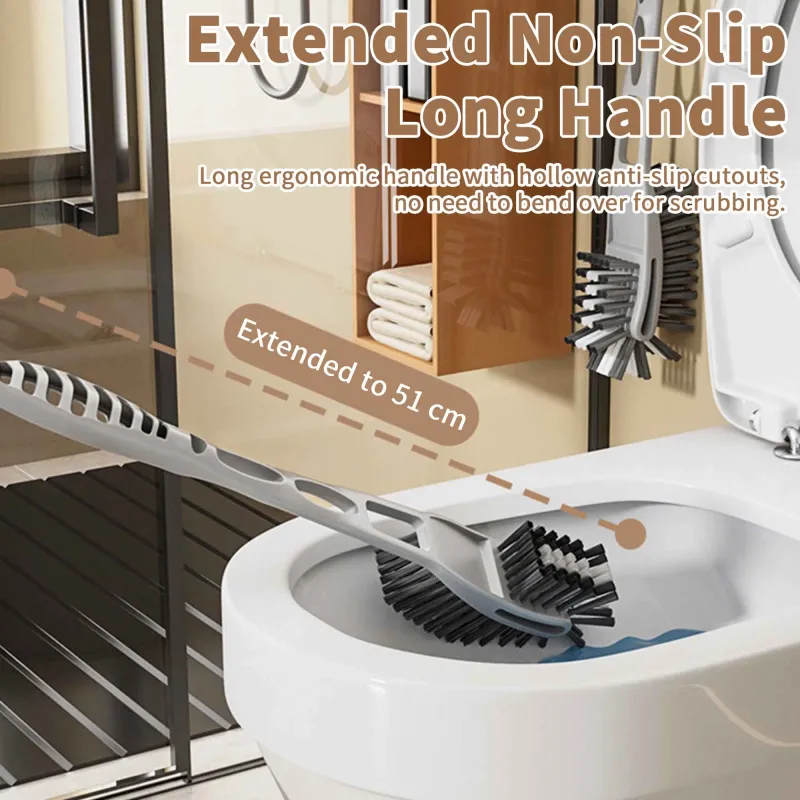 Thickened plastic long-handled double-sided toilet brush for cleaning hard-to-reach areas in toilets and bathrooms. Brown-3