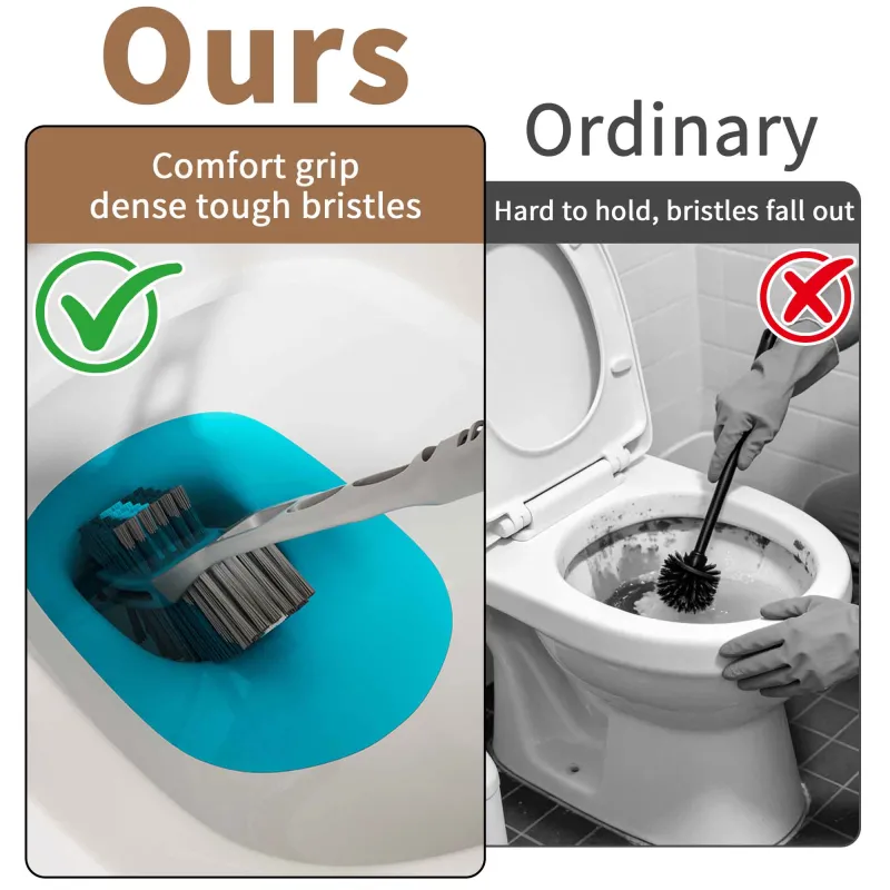 Thickened plastic long-handled double-sided toilet brush for cleaning hard-to-reach areas in toilets and bathrooms. Brown-5
