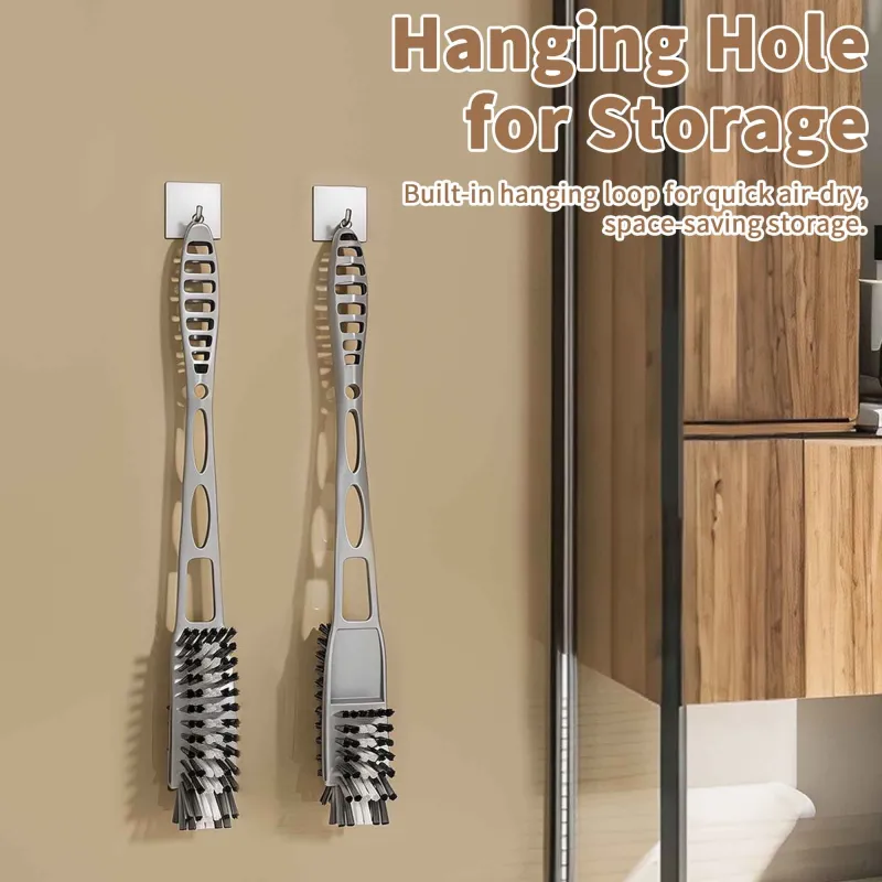 Thickened plastic long-handled double-sided toilet brush for cleaning hard-to-reach areas in toilets and bathrooms. Brown-7