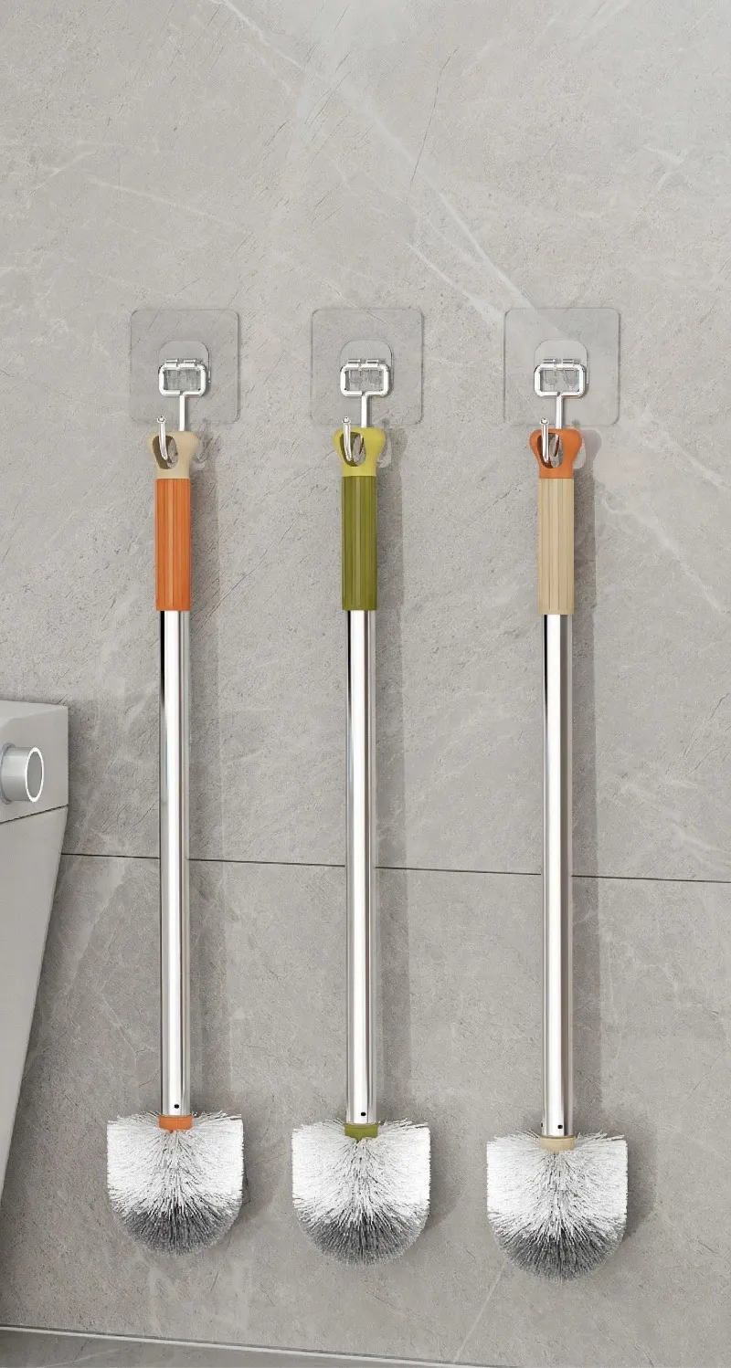 Toilet brush, household use, with hard bristles and a round head, for cleaning toilets and toilet bowls. Orange-2