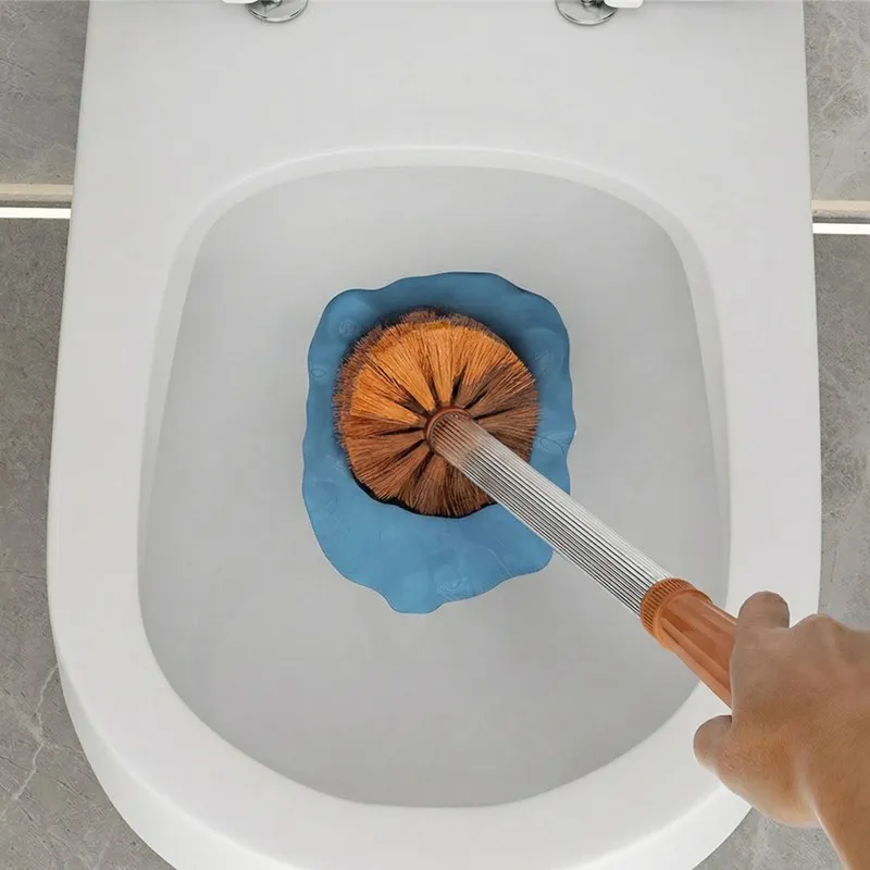 Toilet brush, household use, with hard bristles and a round head, for cleaning toilets and toilet bowls. White-3