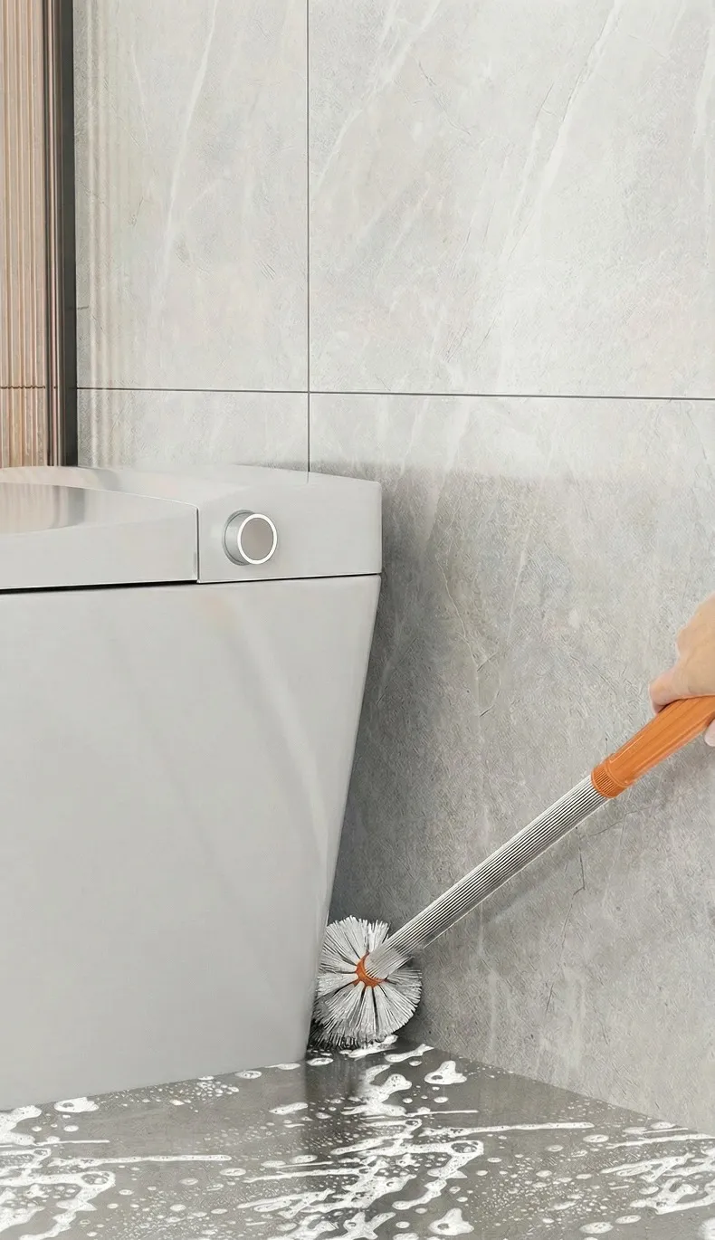 Toilet brush, household use, with hard bristles and a round head, for cleaning toilets and toilet bowls. White-3