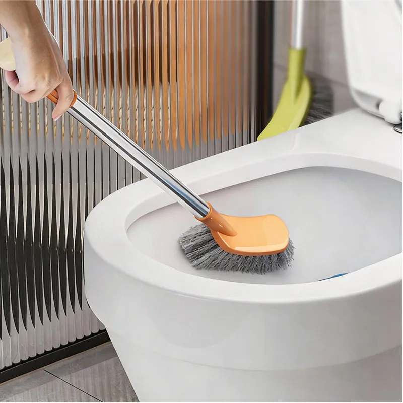 Toilet brush with plastic long handle, bathroom cleaning brush with stiff bristles, household cleaning brush. Orange-4