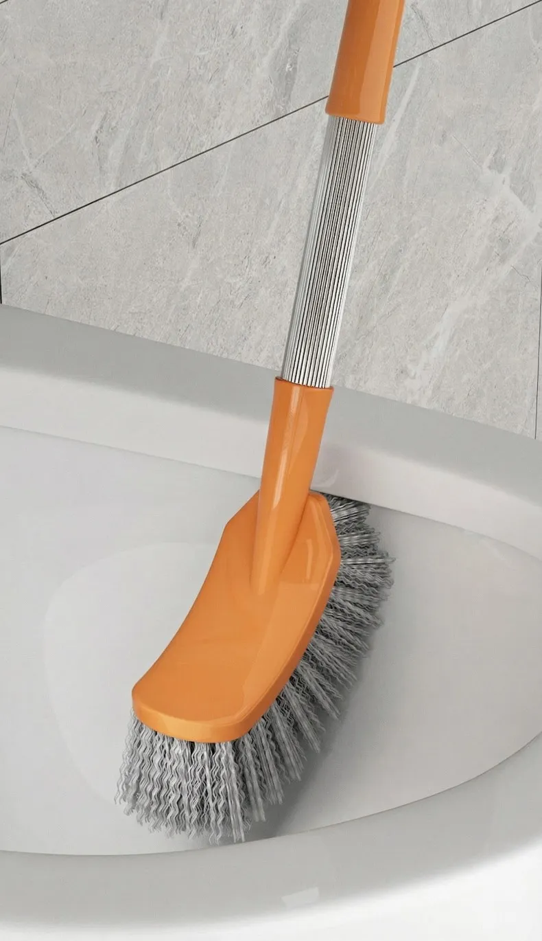 Toilet brush with plastic long handle, bathroom cleaning brush with stiff bristles, household cleaning brush. White-1