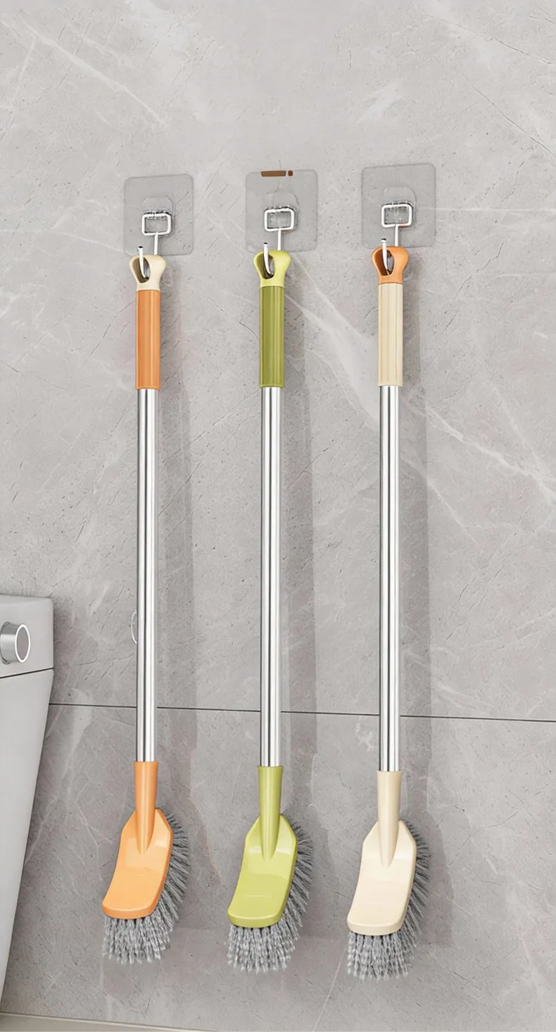 Toilet brush with plastic long handle, bathroom cleaning brush with stiff bristles, household cleaning brush. White-2
