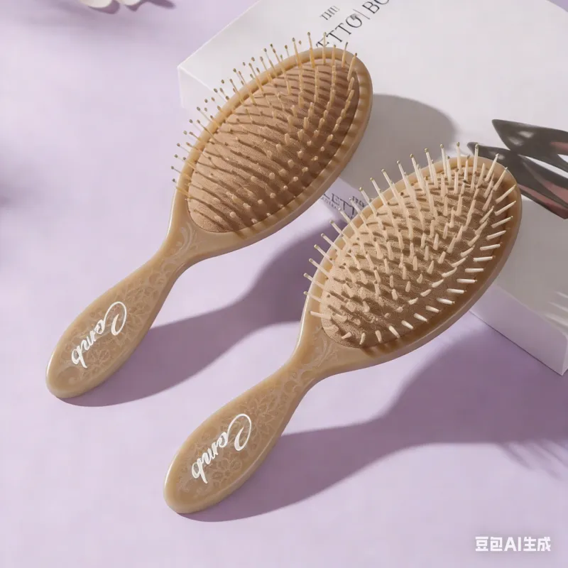 Totem Oval Wide-Tooth Air Cushion Comb, Massage and Fluff Hair Root Comb, Women's Fine Tooth and Soft Tooth Detangling Comb Gray S-2