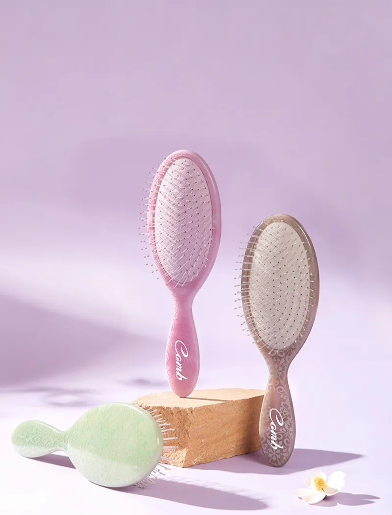 Totem Oval Wide-Tooth Air Cushion Comb, Massage and Fluff Hair Root Comb, Women's Fine Tooth and Soft Tooth Detangling Comb Gray S-2