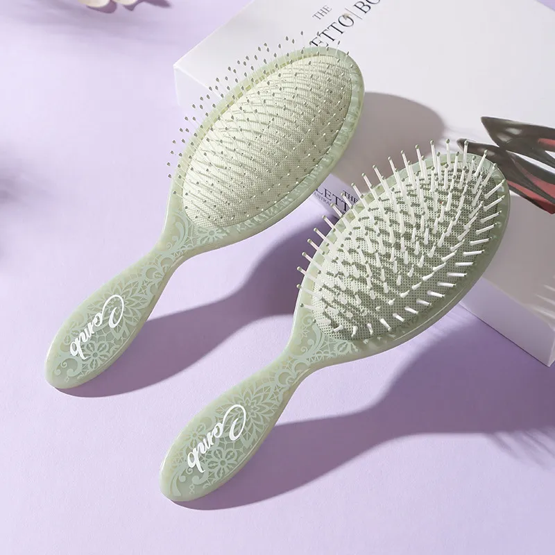 Totem Oval Wide-Tooth Air Cushion Comb, Massage and Fluff Hair Root Comb, Women's Fine Tooth and Soft Tooth Detangling Comb Green S-2