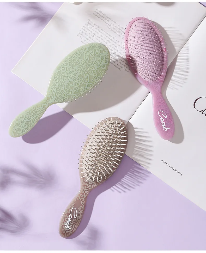 Totem Oval Wide-Tooth Air Cushion Comb, Massage and Fluff Hair Root Comb, Women's Fine Tooth and Soft Tooth Detangling Comb Green S-3