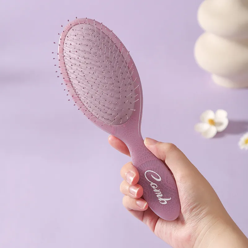 Totem Oval Wide-Tooth Air Cushion Comb, Massage and Fluff Hair Root Comb, Women's Fine Tooth and Soft Tooth Detangling Comb Purple S-3