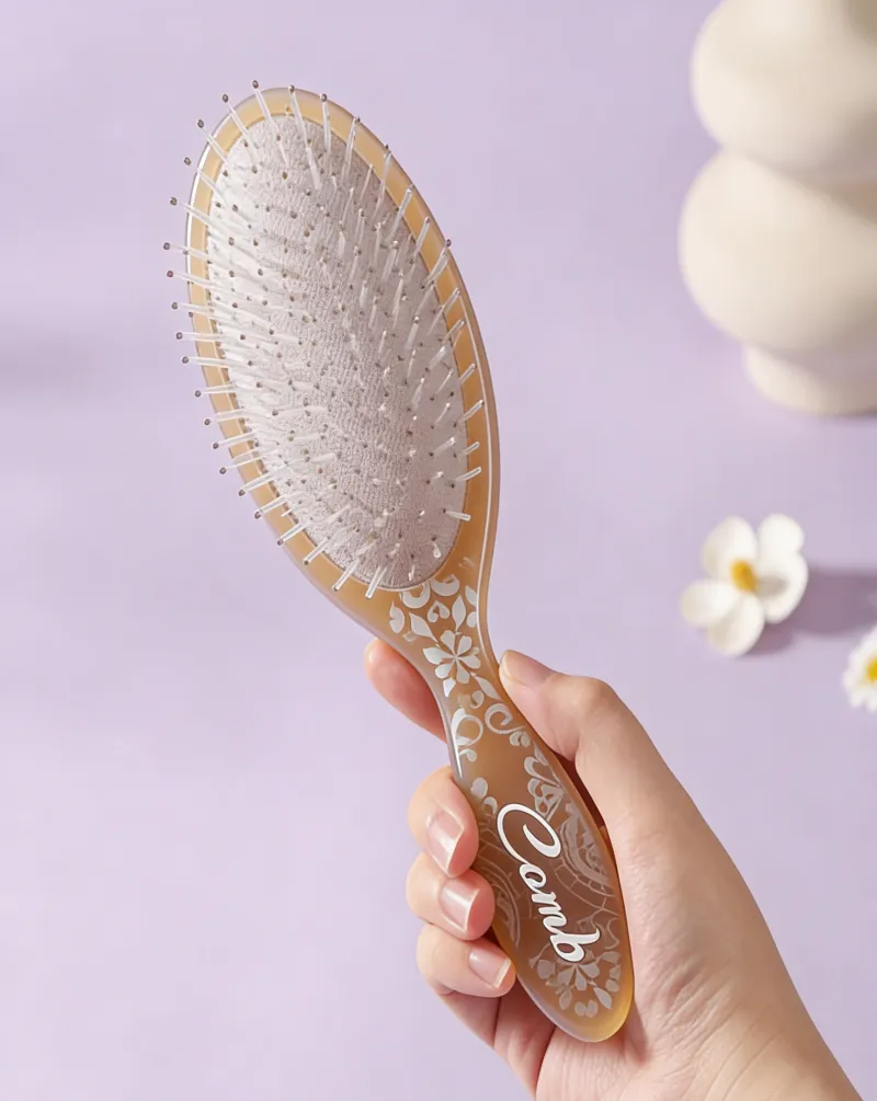 Totem Oval Wide-Tooth Air Cushion Comb, Massage and Fluff Hair Root Comb, Women's Fine Tooth and Soft Tooth Detangling Comb Purple S-3