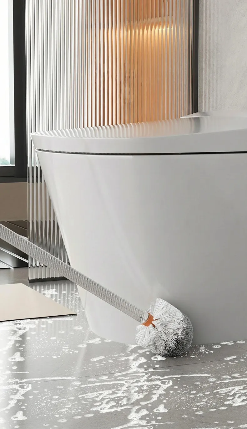 Wall-mounted, for corner-free cleaning, thickened long-handled toilet brush for the bathroom. Orange-1