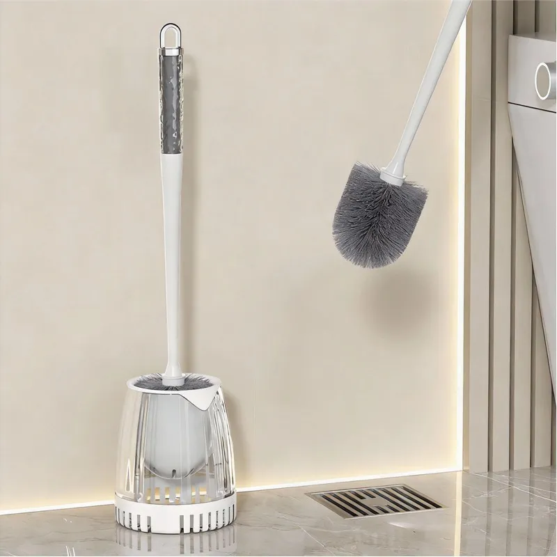 Wall-mounted no-drill toilet brush for home bathroom with base, toilet cleaner brush with no dead-angle cleaning White-3