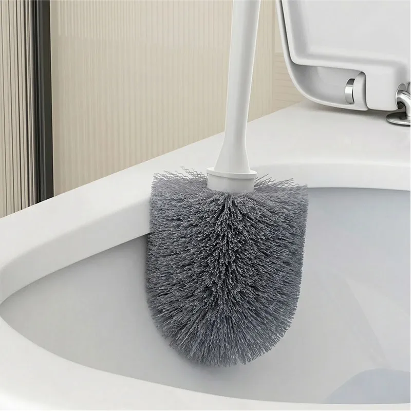 Wall-mounted no-drill toilet brush for home bathroom with base, toilet cleaner brush with no dead-angle cleaning White-4