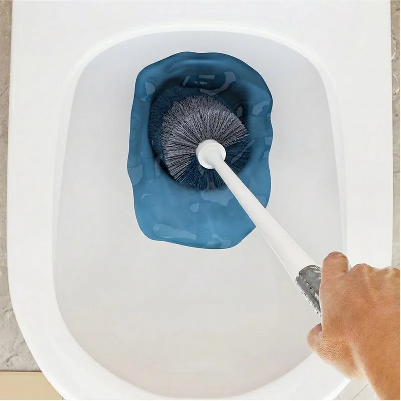 Wall-mounted no-drill toilet brush for home bathroom with base, toilet cleaner brush with no dead-angle cleaning White-5