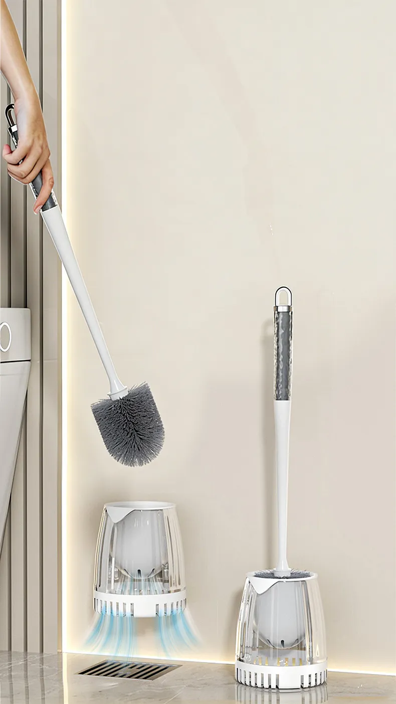Wall-mounted no-drill toilet brush for home bathroom with base, toilet cleaner brush with no dead-angle cleaning White-1