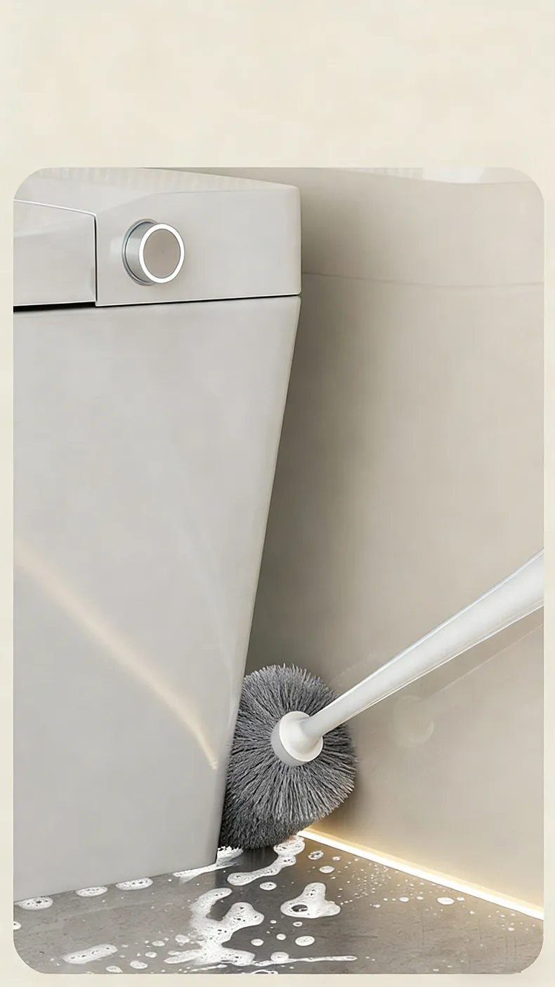Wall-mounted no-drill toilet brush for home bathroom with base, toilet cleaner brush with no dead-angle cleaning White-2