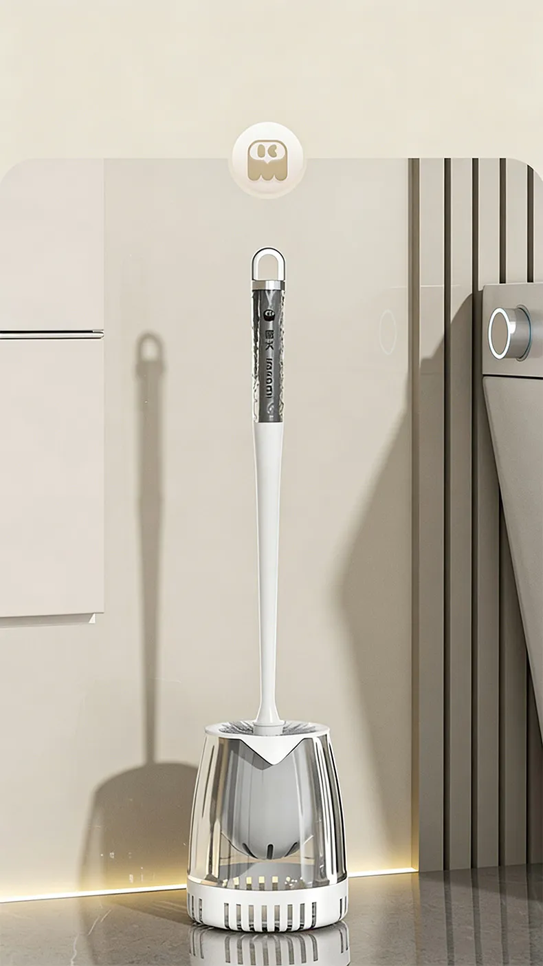Wall-mounted no-drill toilet brush for home bathroom with base, toilet cleaner brush with no dead-angle cleaning White-3