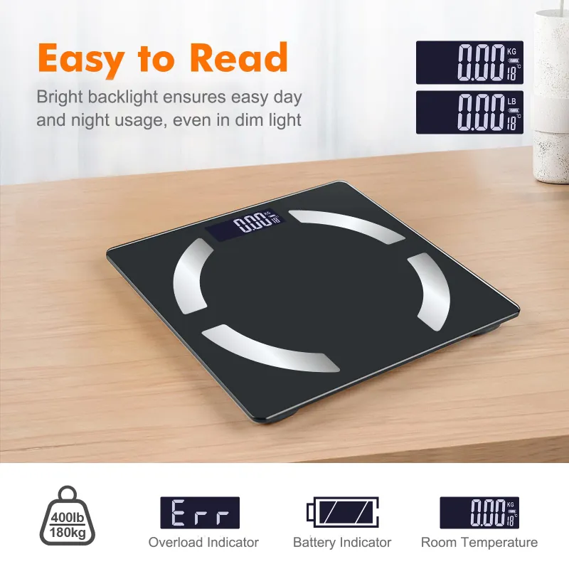 Weight Machine for Home, Digital Weighing Machine for Body Weight with Large LCD Display, Black Black-4