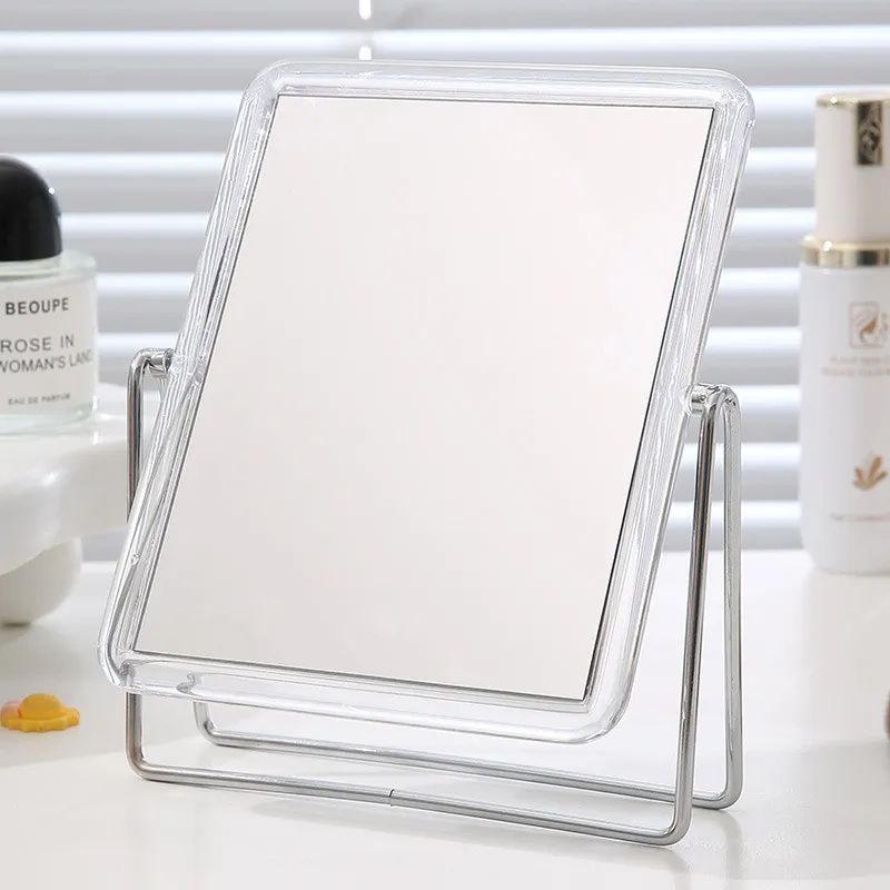 Wrought Iron mirror makeup mirror, double-sided, high-definition, bedroom vanity mirror, tabletop, can be placed on a desk Clear-2