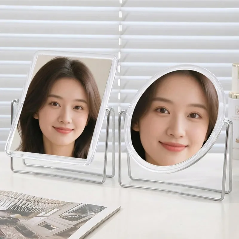 Wrought Iron mirror makeup mirror, double-sided, high-definition, bedroom vanity mirror, tabletop, can be placed on a desk Clear-4