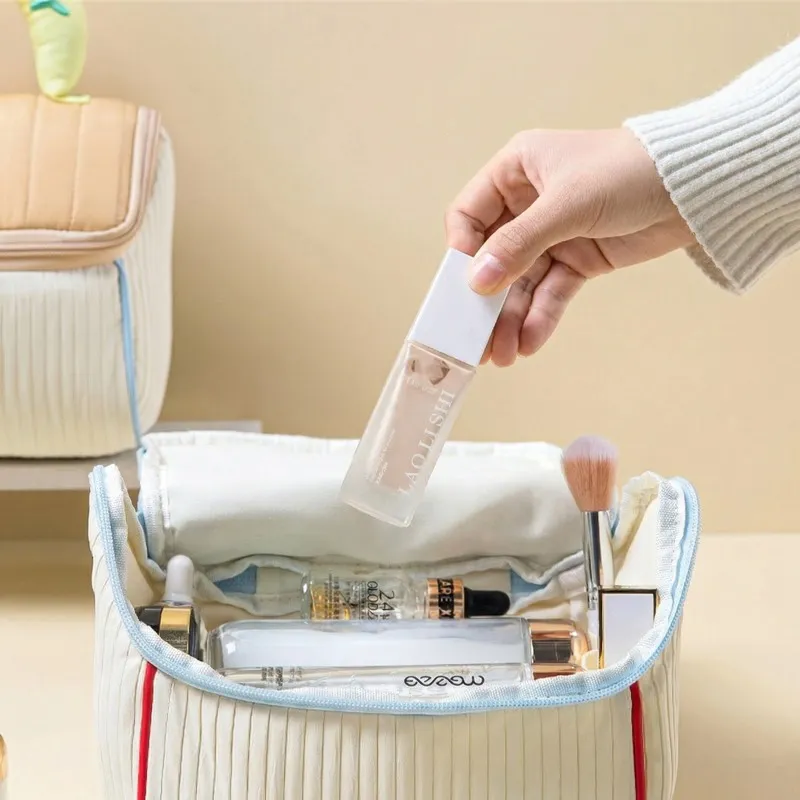 Fun Cottage Storage Bag Portable House Makeup Bag Thickened Large Capacity Toiletry Bag Soft Handheld Storage Bag Sky Blue-4