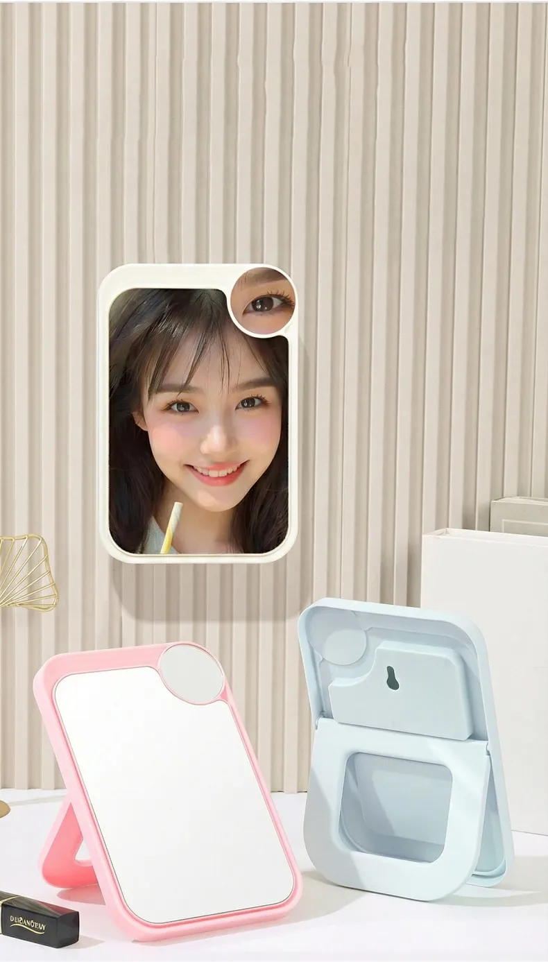 HD Makeup Mirror, Dual-Use Desktop Dressing Table Mirror, Beauty Salon Folding Magnifying Portable Mirror Sky Blue-1