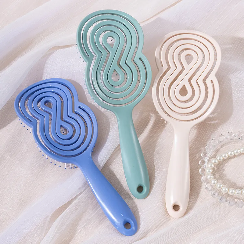 Hollow Smooth Hair Comb for Women, Ribbed Volumizing Styling Massage Comb, Women's Air Cushion Elastic Hollow Comb Green-2