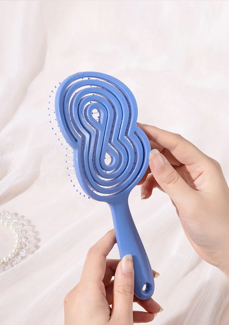 Hollow Smooth Hair Comb for Women, Ribbed Volumizing Styling Massage Comb, Women's Air Cushion Elastic Hollow Comb Green-4