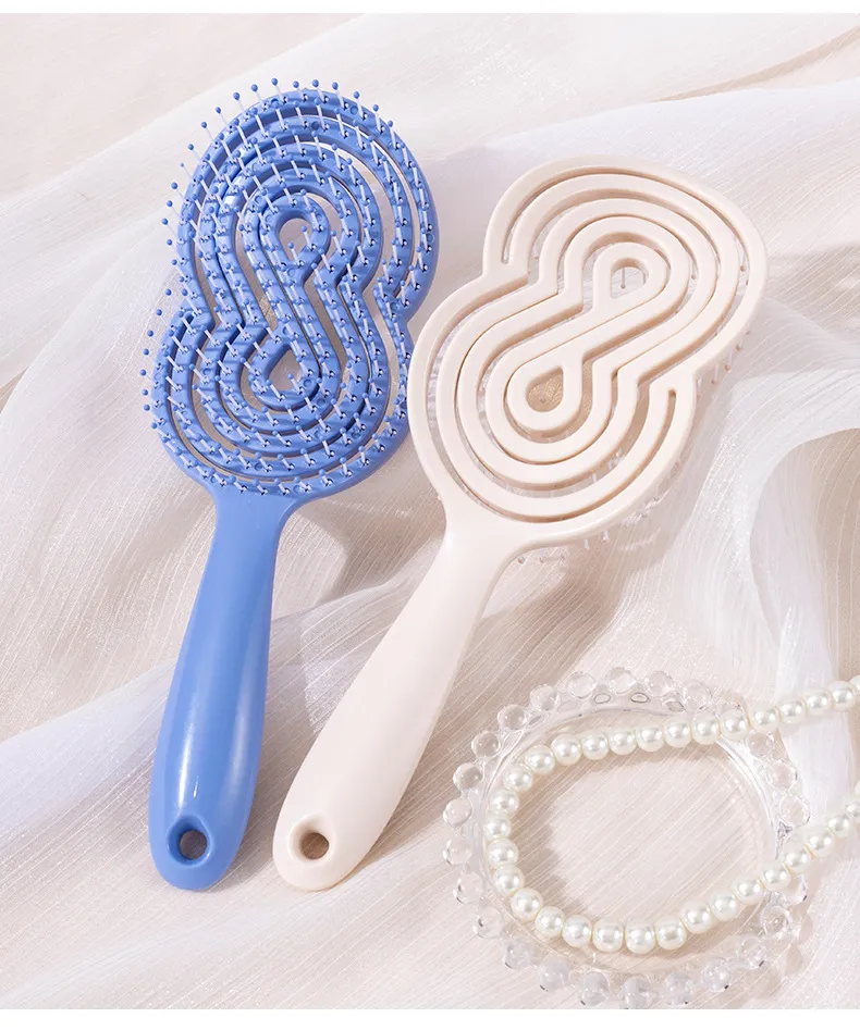 Hollow Smooth Hair Comb for Women, Ribbed Volumizing Styling Massage Comb, Women's Air Cushion Elastic Hollow Comb Green-8