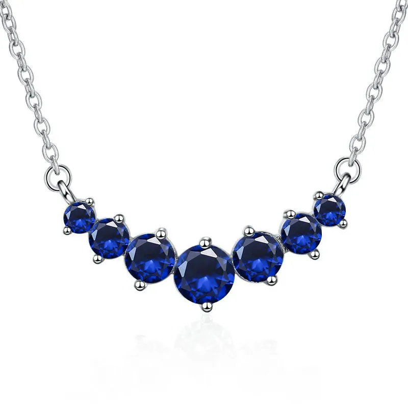 Korean and Japanese hot-selling new Moissanite straight pendant necklace for women, clavicle chain jewelry Blue