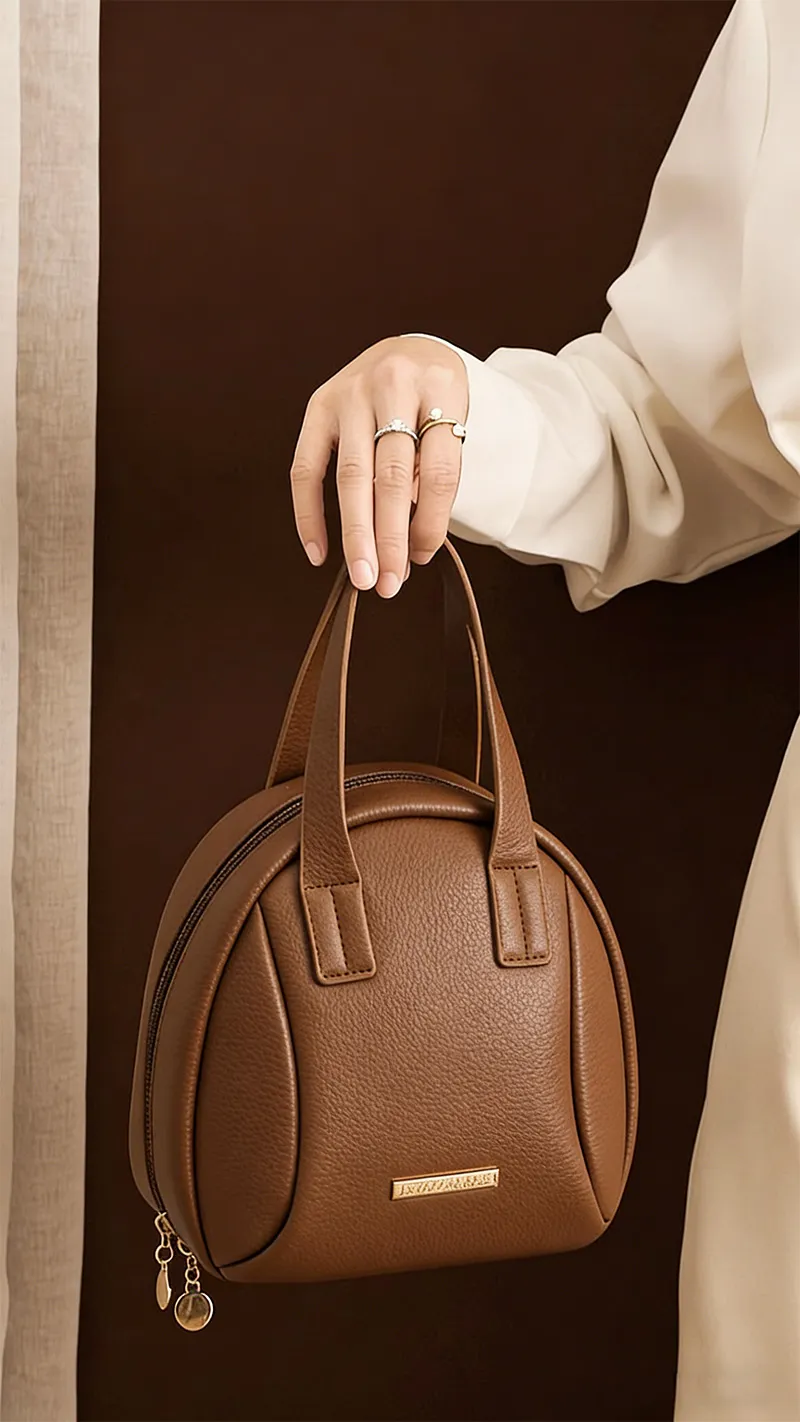 Large-Capacity Portable Women's Shell Makeup Bag, Layered, Waterproof Toiletry Bag, Handheld Vintage Storage Bag Brown-2