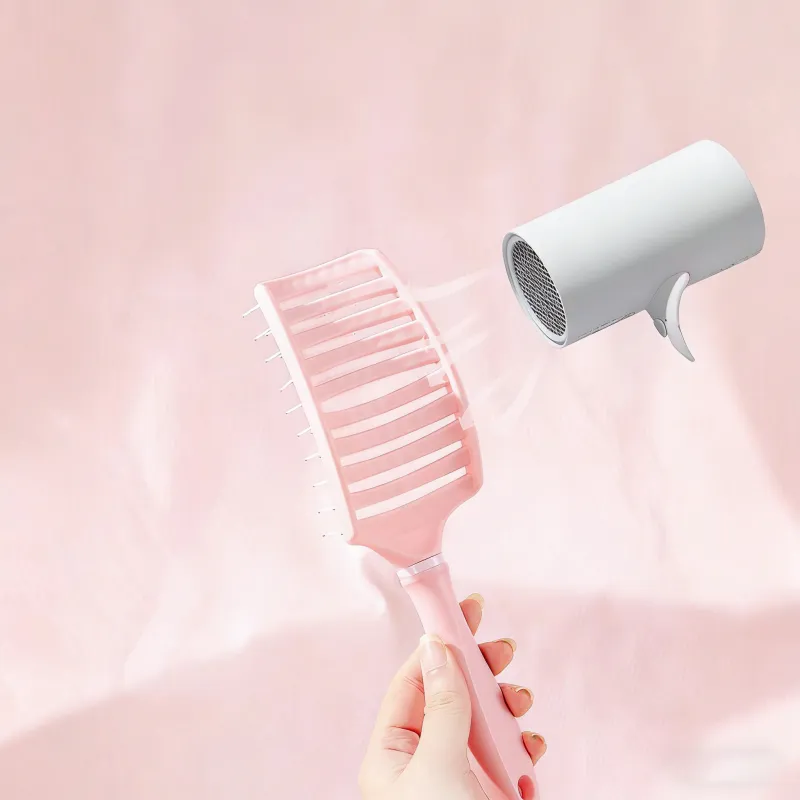 Large Curved Comb for Women, Home Use Hollow Rib Comb, Volumizing Crown, Long Hair Curling Hollow Straightening Comb Purple S-3