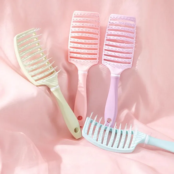 Large Curved Comb for Women, Home Use Hollow Rib Comb, Volumizing Crown, Long Hair Curling Hollow Straightening Comb Purple S-4