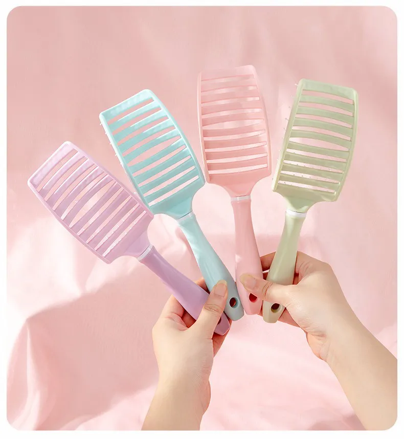 Large Curved Comb for Women, Home Use Hollow Rib Comb, Volumizing Crown, Long Hair Curling Hollow Straightening Comb Purple S-4