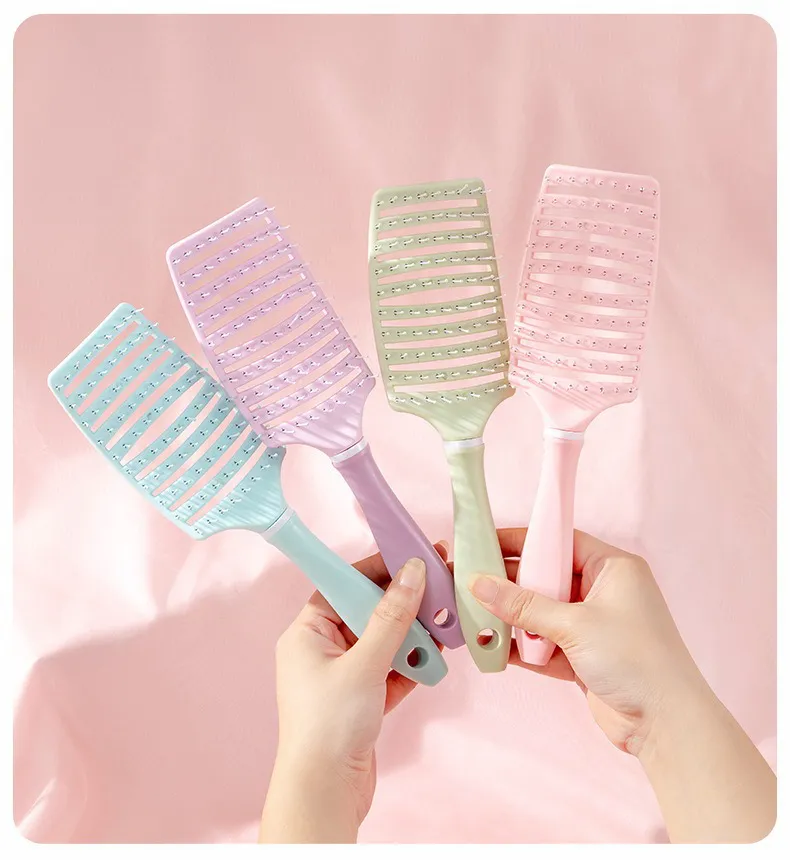 Large Curved Comb for Women, Home Use Hollow Rib Comb, Volumizing Crown, Long Hair Curling Hollow Straightening Comb Purple S-5