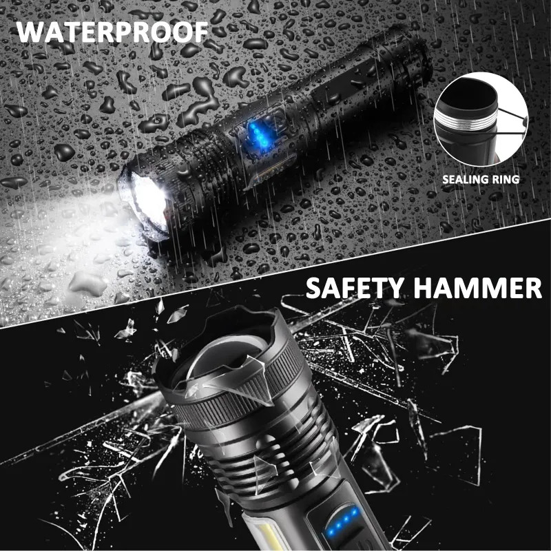 LED Torch Light High Power, Rechargeable Torchlight 20000 Lumens with COB Side-Light, Powerful Tactical 7 Lighting Mode Flashlight Black-6