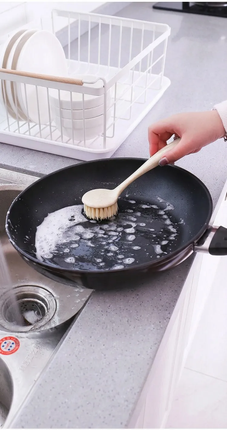 Long-handled pot brush for household kitchen sinks and stovetops, multi-functional cleaning brush for removing stains. White-5