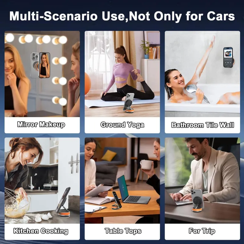 Magnetic Car Phone Mount, Strong Vacuum Suction & 360° Adjustable Holder Orange-6