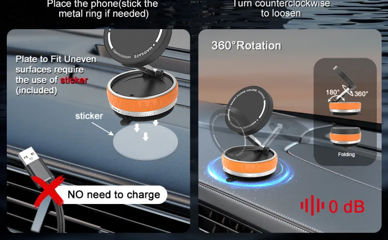 Magnetic Car Phone Mount, Strong Vacuum Suction & 360° Adjustable Holder Orange-3