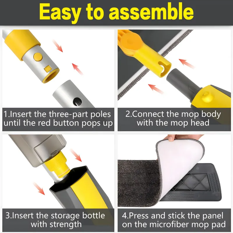 Mops for Floor Cleaning, Spray Mop with 400ml Refillable Bottle and Replacement Pad, for Hardwood, Laminate, Tile, Ceramic Black-8