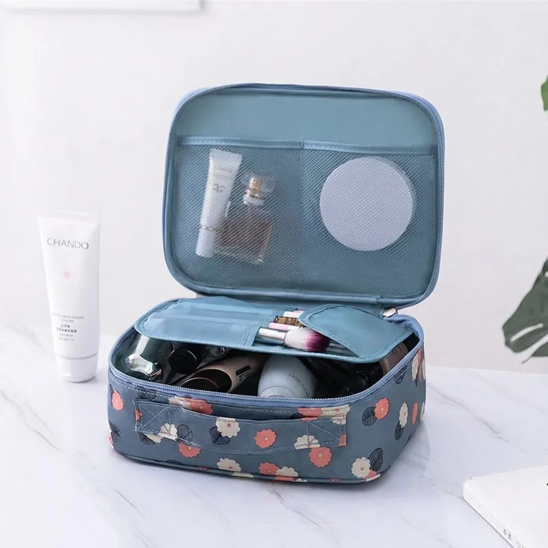 New Korean Style AB Version Makeup Bag Travel Storage Box Large Handheld Portable Layered Makeup Bag Blue-2