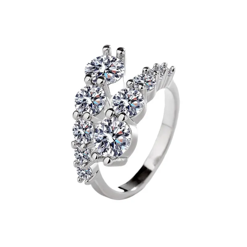 New Korean-style designer light luxury niche micro-inlaid zircon ring for women, trendy open adjustable index ring