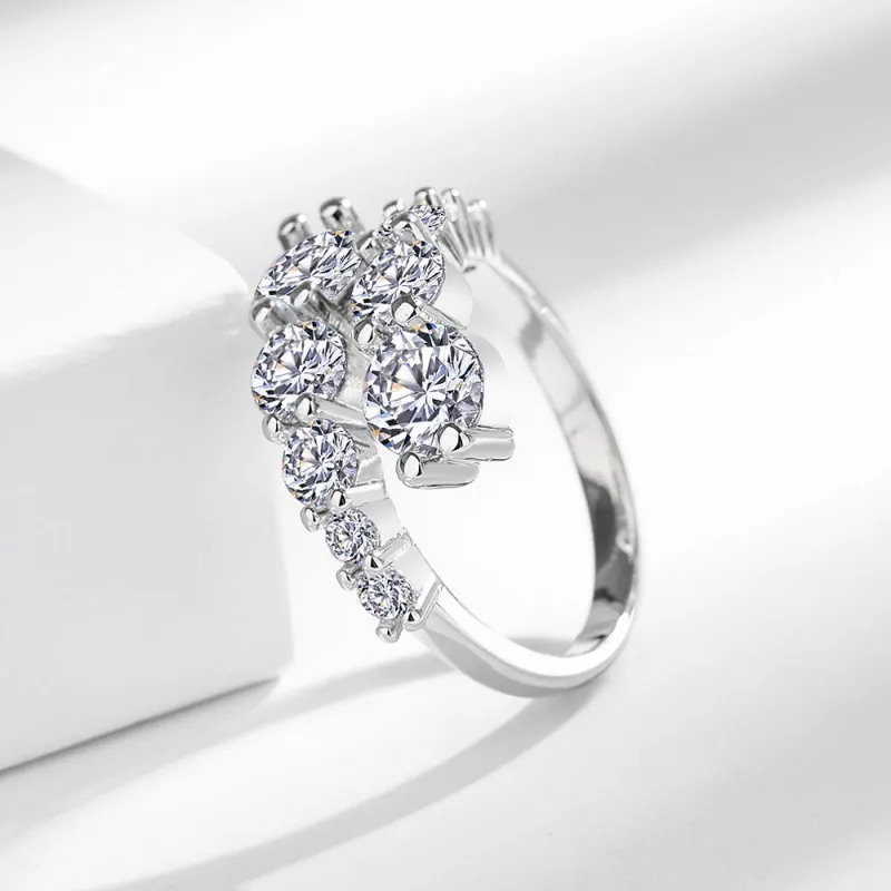 New Korean-style designer light luxury niche micro-inlaid zircon ring for women, trendy open adjustable index ring Silver-3