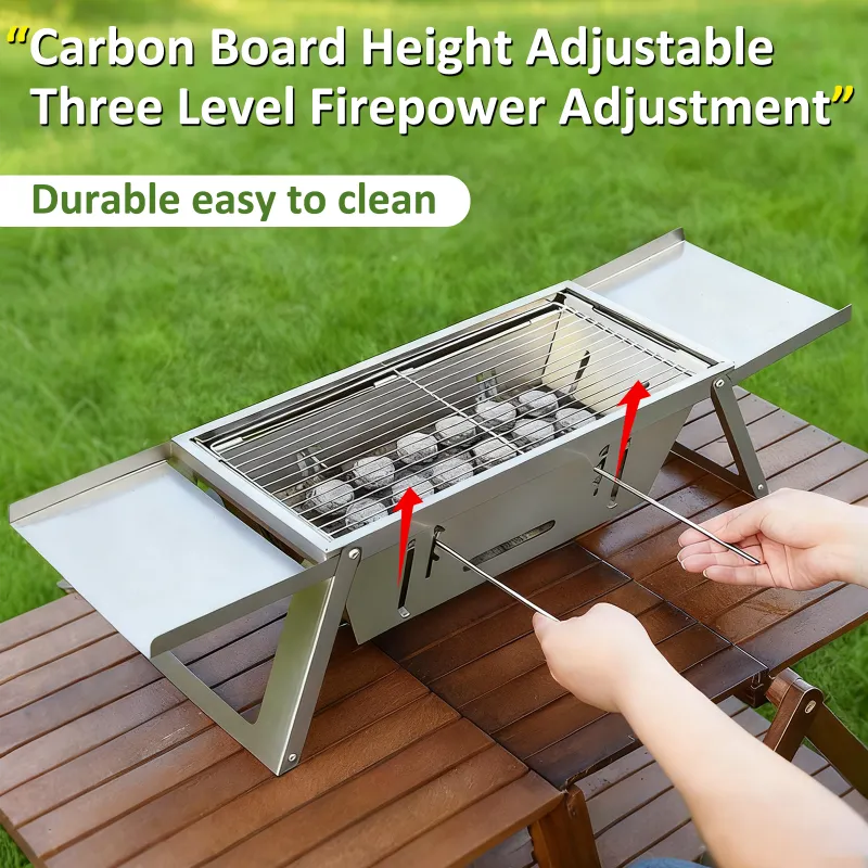 Portable Stainless Steel Barbeque Grill Set, Tandoori Grill For Home & Charcoal Grill Barbeque Stand For Outdoor Picnic Camping BBQ Silver-5